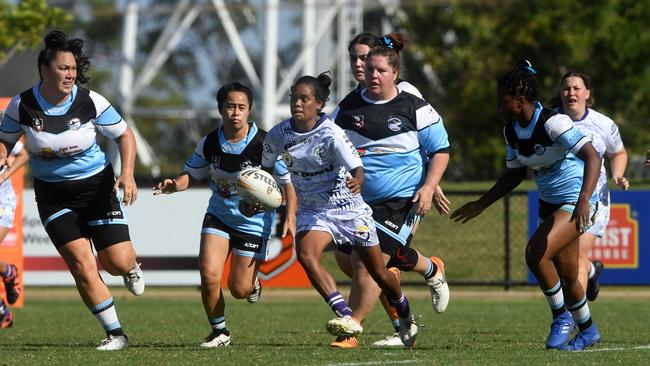 Darwin Brothers' Womens Calista Boyd plays against Sharks in the Humpty Dumpty Foundation round of 2022 NRLNT season. Picture: (A)manda Parkinson