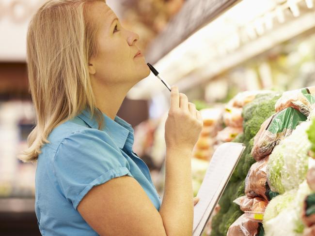 Woman Reading Shopping List In supermarket, groceries generic