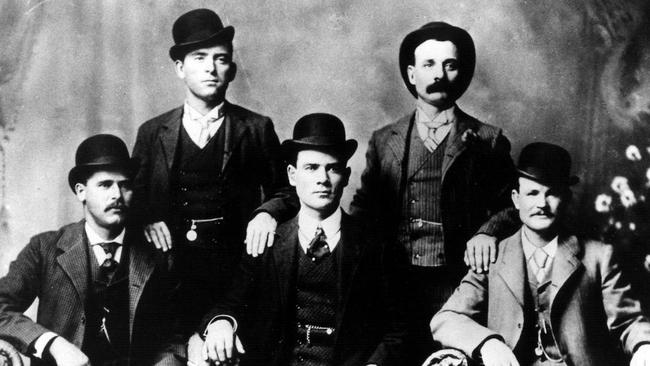 Front left is Harry Longabaugh (The Sundance Kid) and front right, Robert Leroy Parker (Butch Cassidy). 