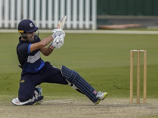 Prahran batsman Damon Egan on the attack. Picture: Valeriu Campan