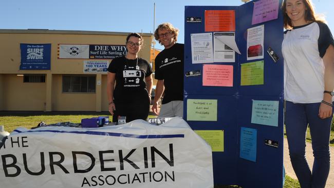 Youth homelessness organisation Burdekin, based at Brookvale, raising awareness of the issue at Dee Why. Tahnee Appel, Neil Davies and Andrienne Chartres.