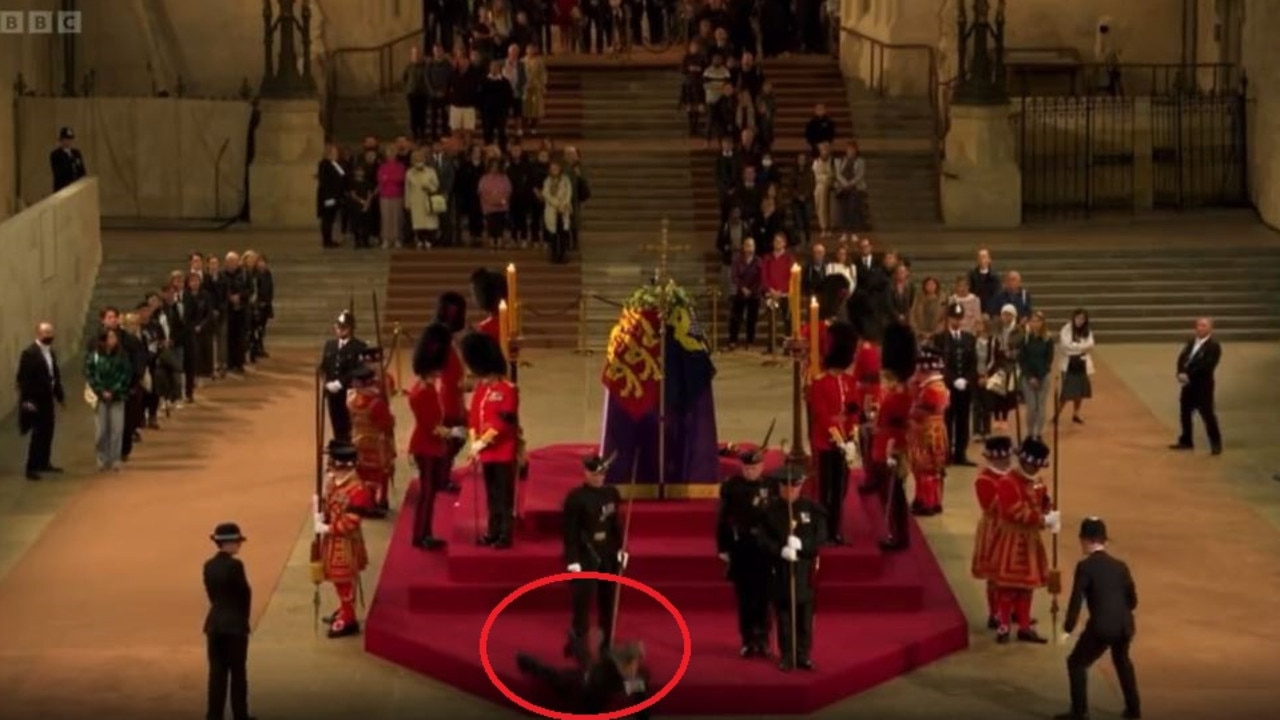 The guard collapsed near the Queen's coffin. Picture: Twitter