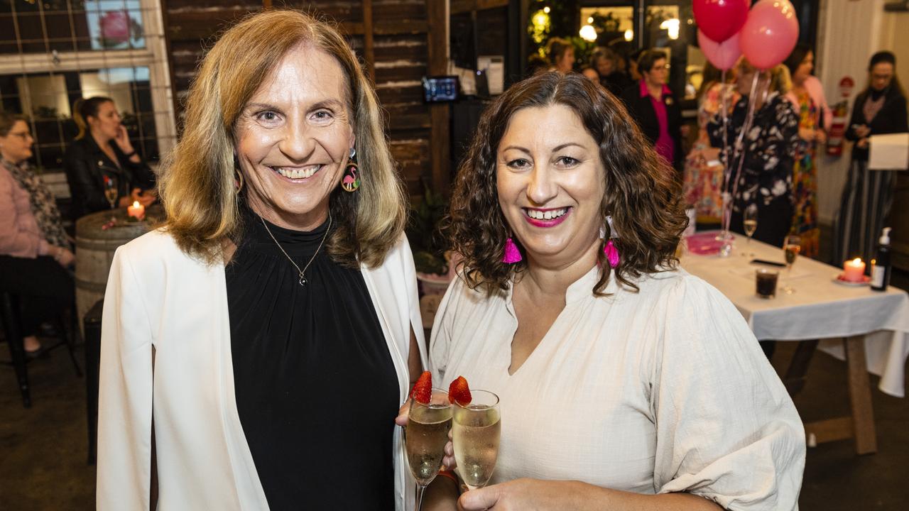 Donna Prestridge (left) and Sue Counsell at the ladies cocktail night fundraiser for Protea Place at the Royal Hotel, Friday, April 29, 2022. Picture: Kevin Farmer