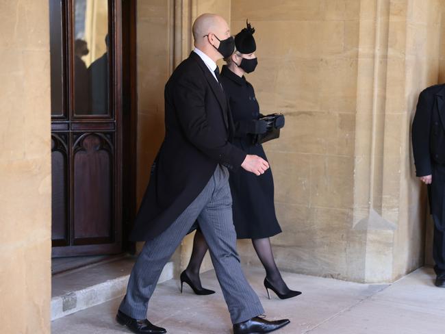 Mike Tindall and Zara Phillips arrive at the funeral of Prince Philip. Picture: Getty Images