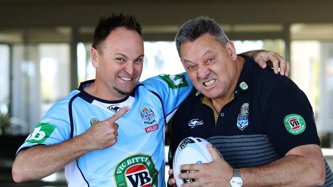 Winter Olympics Gold medallist Steven Bradbury with former NSW State of Origin player Steve Blocker Roach. Pic: Brett Costello