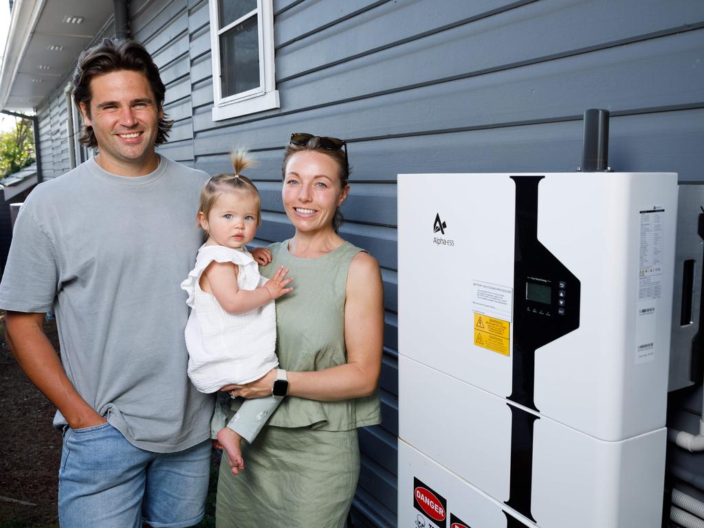 Caringbah couple Darryl and Kelly Read, with their daughter Millie, struggled to get clear information about solar and battery rebates. Picture: Max Mason-Hubers