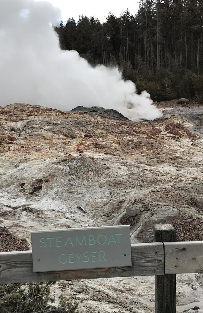 Steamboat geyser on a normal day blustering away at Yellowstone National Park.