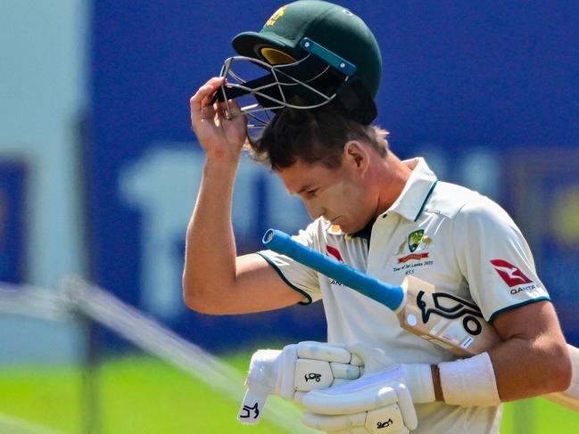 Australia's Marnus Labuschagne walks back to the pavilion after his dismissal during the second day of second test cricket match between Australia and Sri Lanka at the Galle International Cricket Stadium in Galle on February 7, 2025. (Photo by Ishara S. KODIKARA / AFP)