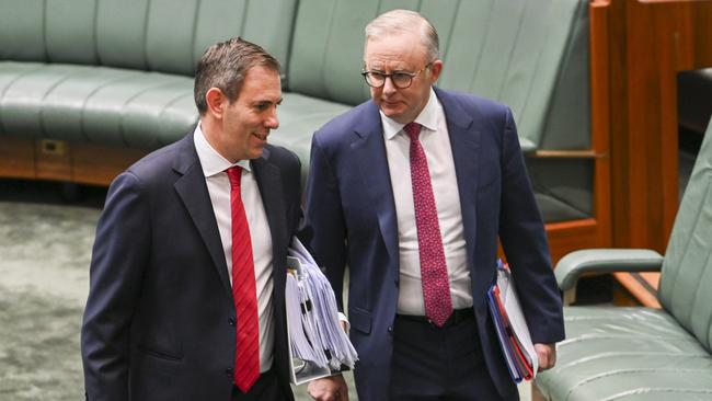 Jim Chalmers and Anthony Albanese during Question Time at Parliament House in Canberra. Picture: Martin Ollman/NCA NewsWire