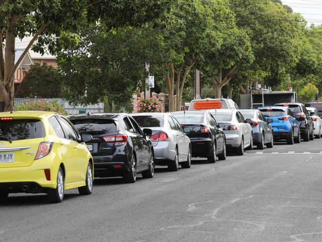 Residents on Goodenough street, Mile End, have complained about the continuous line up of cars for the testing station at all hours of the day. Picture: Dean Martin