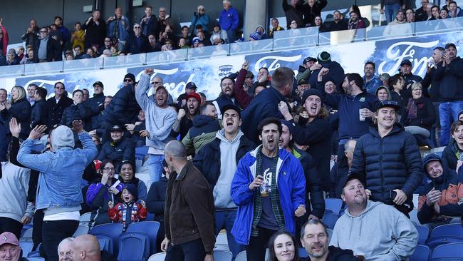 St Mary's fans watch the 2019 grand final. Picture: Alan Barber