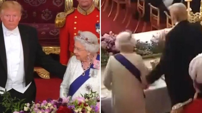 Donald Trump at a state dinner at Buckingham Palace with Queen Elizabeth II.