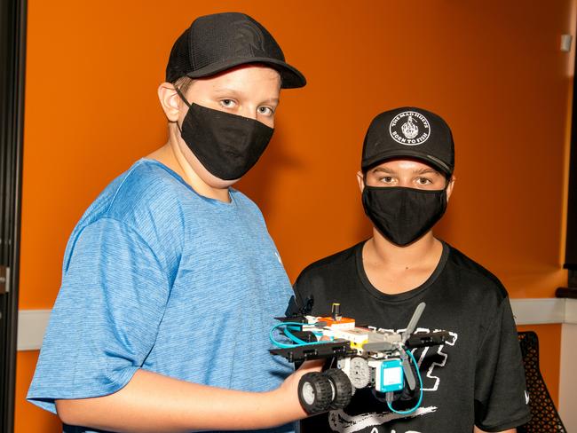 Kaius Lock and Jacob Mercer at CQU Young Engineers Summer Holiday Camp Mackay. Picture: Michaela Harlow