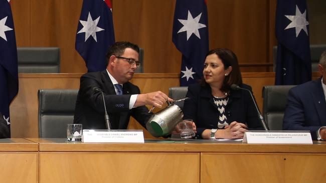 Dan Andrews and Annastacia Palaszczuk. Picture: Gary Ramage.