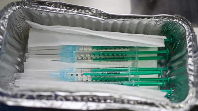 Injections with AstraZeneca vaccine are seen at a drive-in vaccination centre in Schwelm, western Germany. Picture: AFP