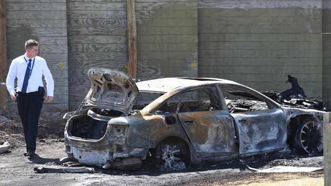 Car fire on the corner of Robjant and Mary streets, Hampton Park. Picture: Josie Hayden