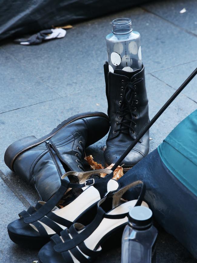 Belongings at Sydney’s tent city. Picture: Toby Zerna