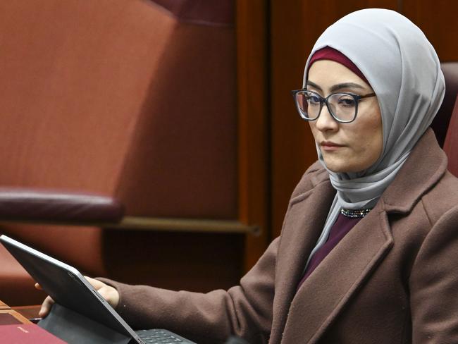 CANBERRA, Australia - NewsWire Photos - July 1, 2024: Senator Fatima Payman during Question Time in the Senate at Parliament House in Canberra. Picture: NewsWire / Martin Ollman