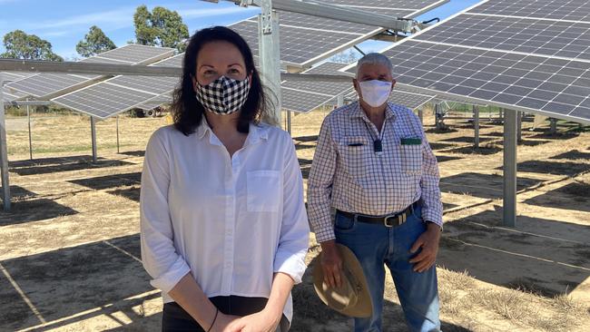 Minister for Agriculture Jaclyn Symes and Michael Gaffy at Gaffy Farms in Mooroopna.