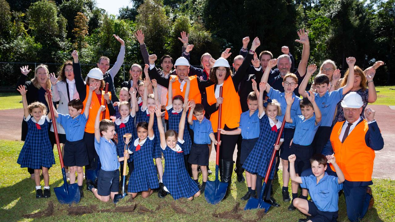 Cheers all around as students, staff, and college board and project team members join in the groundbreaking ceremony for Suncoast Christian College's new $17m primary school building.