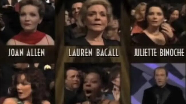 Joan Allen, Lauren Bacall and Barbara Hershey were among the stars who scored nods in 1997. Picture: Academy Awards