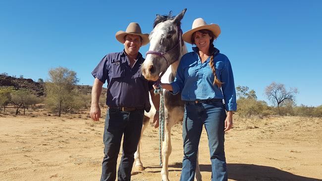 Ben and Nicole Hayes with Duke at Undoolya Station in 2018. Picture: File