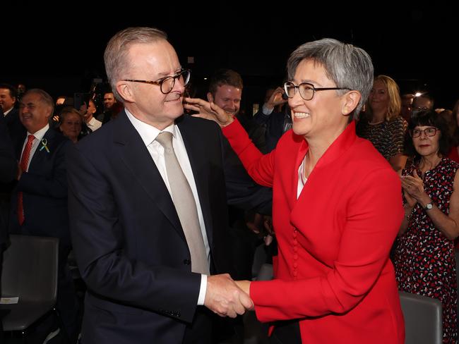 Anthony Albanese was welcomed by Penny Wong. Picture: Liam Kidston.