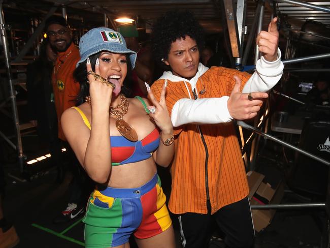 Cardi B and Bruno Mars attend the 60th Annual GRAMMY Awards at Madison Square Garden on January 28, 2018 in New York City. Picture: Getty