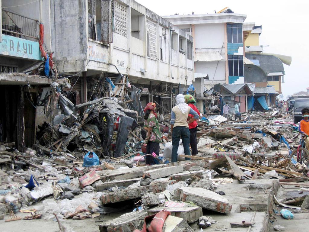 Devastation caused by the Indian Ocean tsunami to the west of Aceh on January 8, 2005 in Banda Aceh, Indonesia.