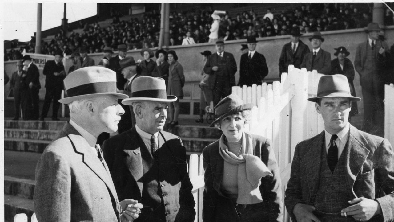 SA Governor Sir Winston Dugan and and Lady Dugan were keen spectators during the ring events at the Royal Adelaide Show, 1938. They are seen entering the enclosure at Wayville Showgrounds with Mr. Walter Duncan, M.L.C., (president of the Royal Agricultural and Horticultural Society). Captain Mortimer, ADC., is on the right.