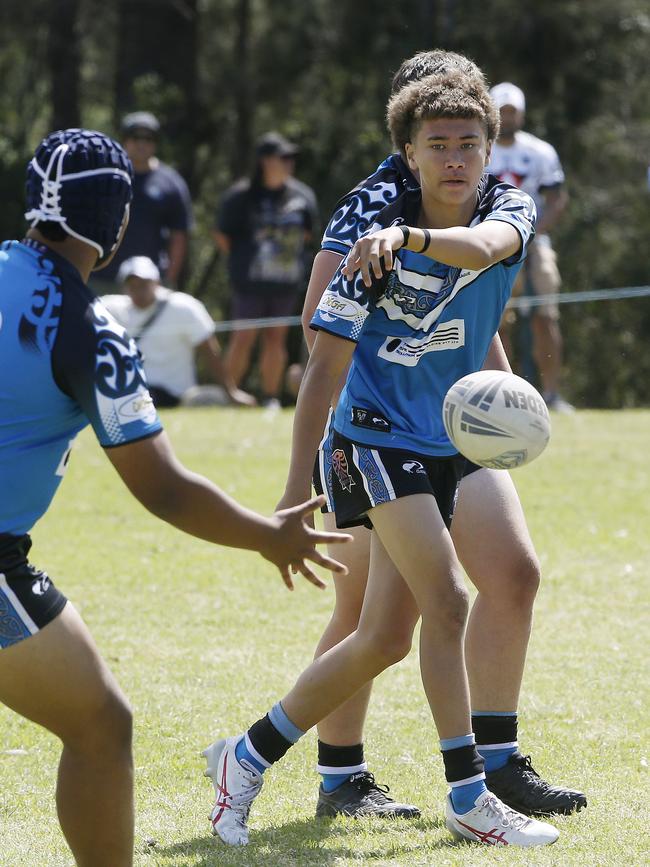 Kaharoa Te Arikin Pinni from Maori ma. Under 16 Boys Maori Ma v Tonga. Harmony Nines Rugby League. Picture: John Appleyard