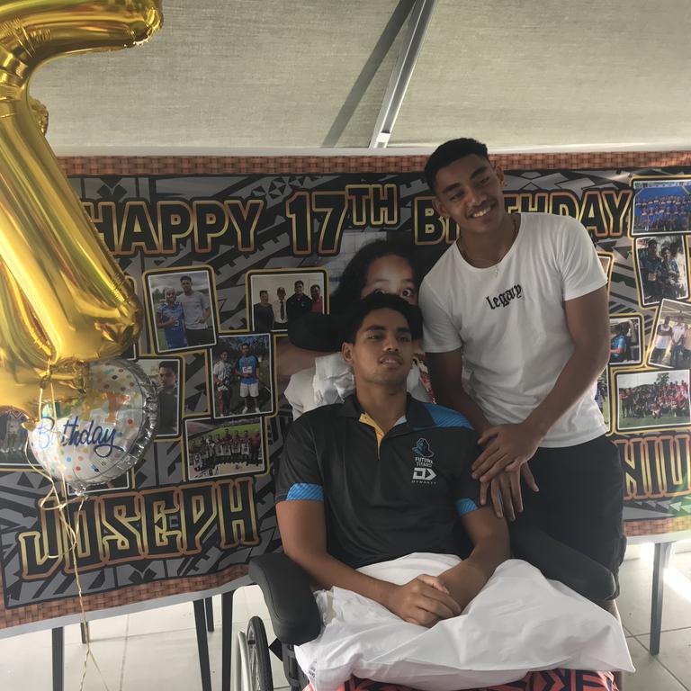 Titans prospect Joseph Pouniu celebrated his 17th birthday with friends and family in hospital. Credit: Supplied.