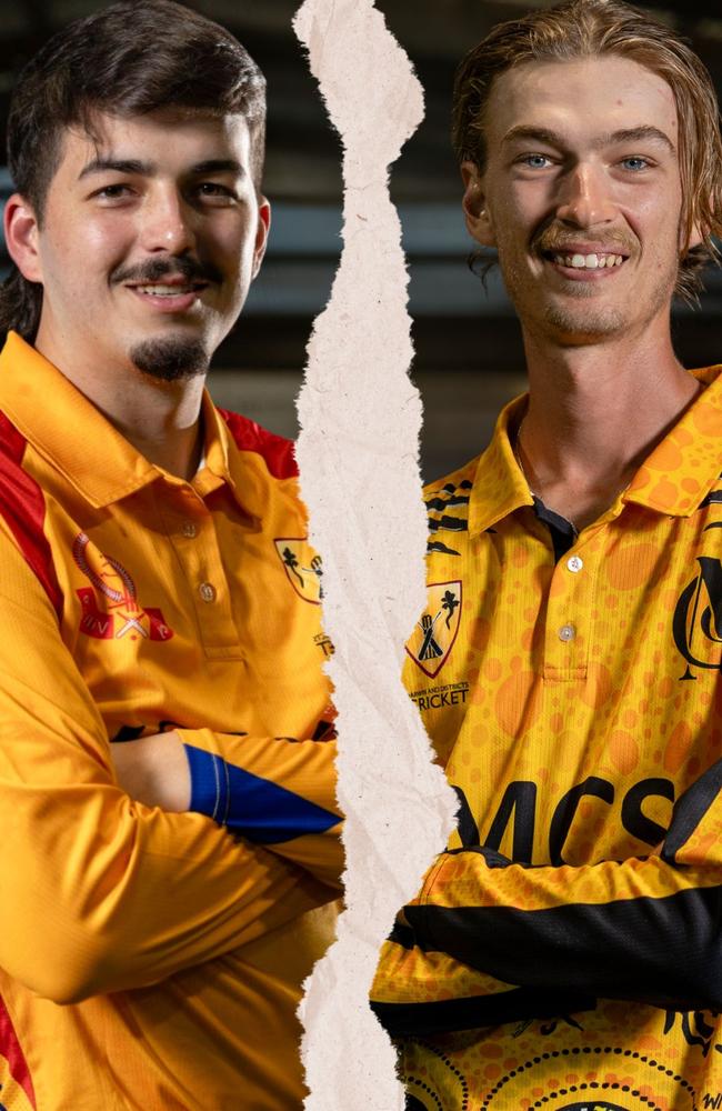 Tracy Village captain Janu Varatharajan and Nightcliff Tigers captain Andrew Richards.