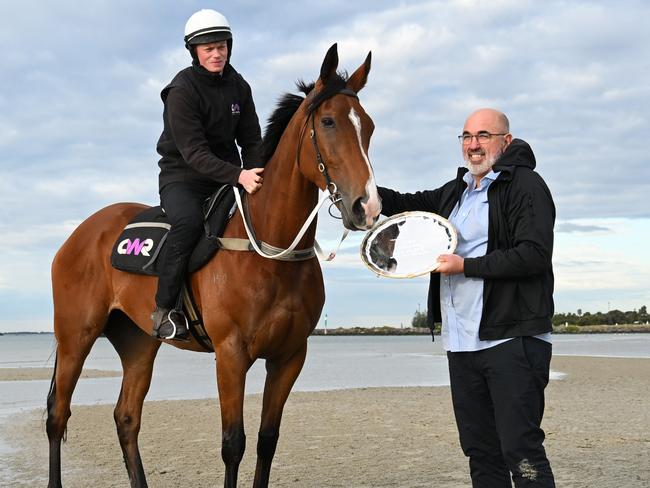 Via Sistina with Sam Fairgray from Yulong at Altona Beach on Sunday. Photo: Vince Caligiuri/Getty Images.