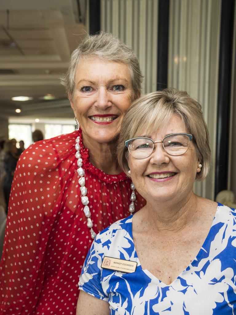 International Women's Day lunch hosted by Zonta Club of Toowoomba MC Barb Grey (left) with Wendy Coombes at Picnic Point, Friday, March 5, 2021. Picture: Kevin Farmer