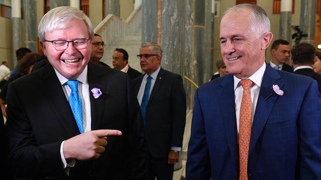 Former prime minister Kevin Rudd and then prime minister Malcolm Turnbull in Canberra in 2018. Picture: AAP