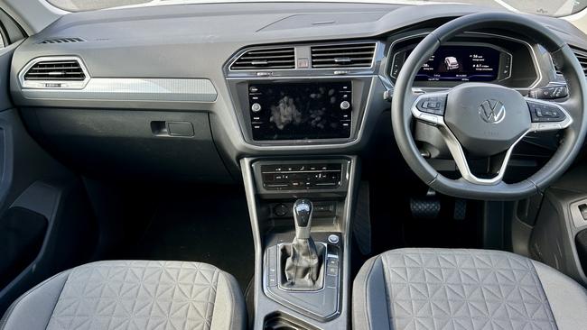 The cabin of Volkswagen's base model Tiguan 110TSI includes an eight-inch touchscreen with gesture control, configurable 10.25-inch digital driver display, three-zone aircon, 18-inch and keyless access with push-button start.