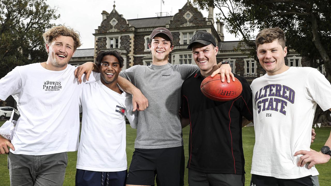 Prince Alfred College draft hopefuls Will Gould, Kysaiah Pickett, Karl Finlay, Cole Gerloff and Harry Schoenberg. Picture: SARAH REED