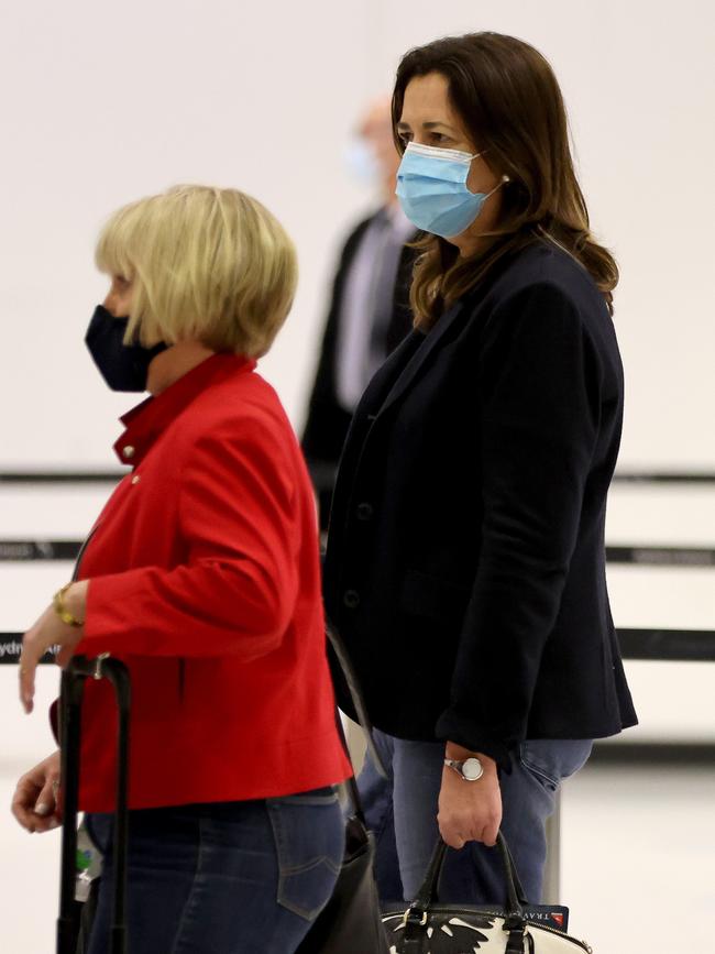 Annastacia Palaszczuk at Sydney Airport on route to Tokyo for the Olympics. Picture: Damian Shaw