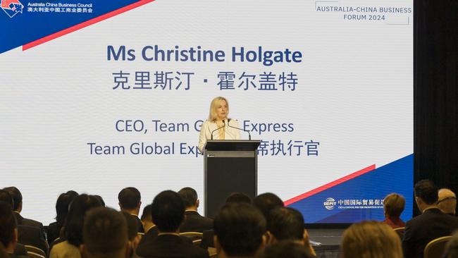 Christine Holgate, Team Global Express CEO, said closer ties between Australia and China are crucial after Iran’s attack on Israel. Picture: Sam Babus/SB Creatives Photography