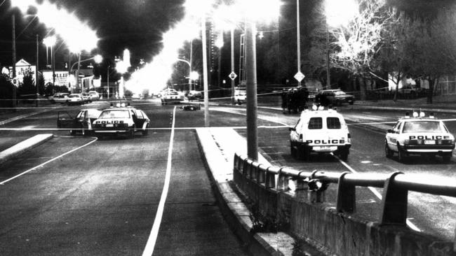 The closed area where police gathered evidence from the Hoddle St massacre.