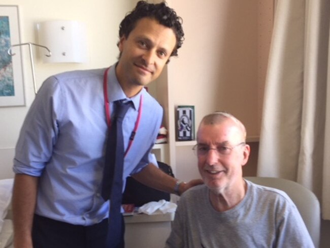 Dr Wesley Thevathasan with Geoff Wilkinson after his DBS surgery.