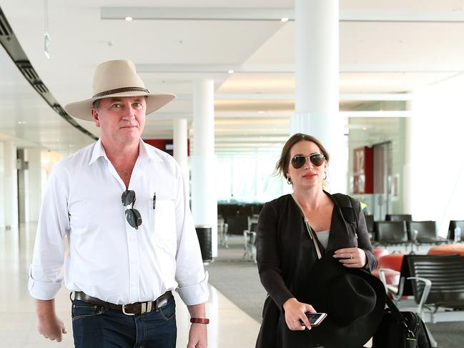 EMBARGOED FOR PRINT - NOT FOR ONLINE TIL MARCH 3, 2018 Former Deputy Prime Minister Barnaby Joyce and his pregnant partner Vikki Campion pictured at Canberra airport. Picture: Kym Smith