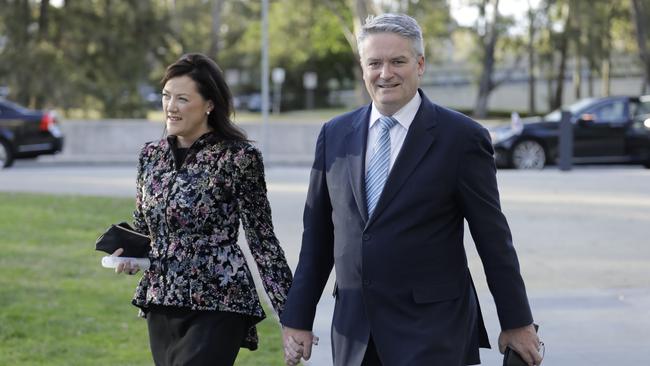 Finance Minister Mathias Cormann with his wife Hayley Ross. Picture: Sean Davey.