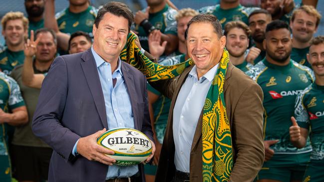 Rugby Australia chairman Hamish McLennan and executive director, Rugby World Cup 2027 bid, Phil Kearns Picture: Stuart Walmsley / Rugby Australia