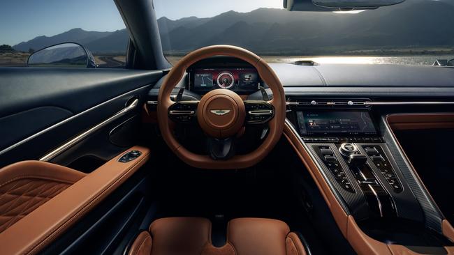 There are lashings of leather inside the new Aston Martin DB12 Coupe.