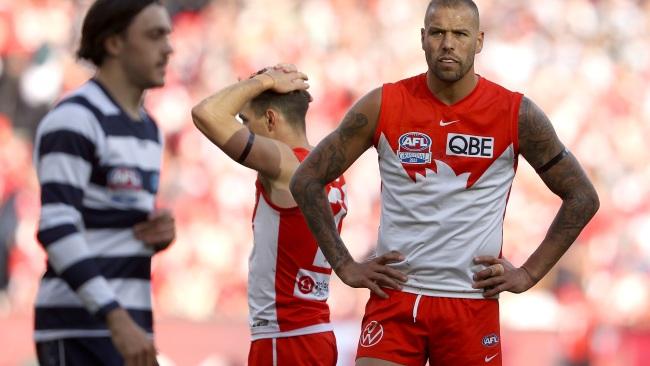 Buddy Franklin and the Swans were completely outclassed. Photo by Mark Kolbe/AFL Photos/via Getty Images