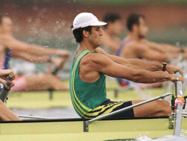 25 Jul 1996: David Weightman, left, and Robert Scott of Australia row to victory in the semifinal round of the men''s coxless pairs rowing semi-final heat at Lake Lanier in Gainesville, Georgia at the Centennial Olympic Games in Atlanta, Georgia.