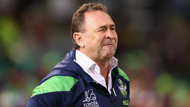 CANBERRA, AUSTRALIA - AUGUST 06: Raiders coach Ricky Stuart watches on from the bench during the round 23 NRL match between Canberra Raiders and Wests Tigers at GIO Stadium on August 06, 2023 in Canberra, Australia. (Photo by Mark Nolan/Getty Images)