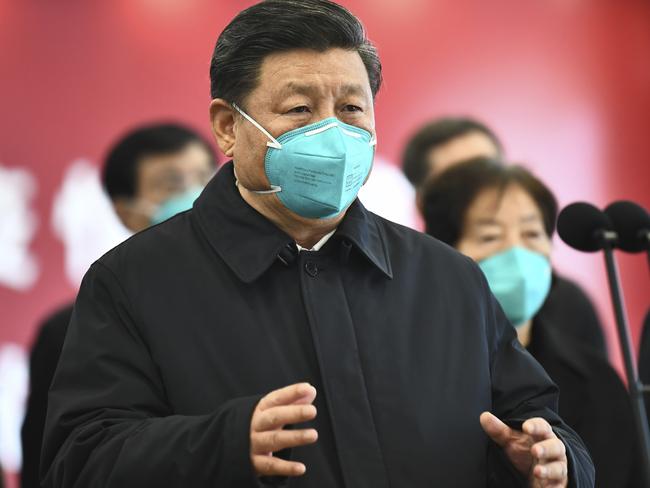 Chinese President Xi Jinping talks by video with patients and medical workers at the Huoshenshan Hospital in Wuhan. Picture: AP